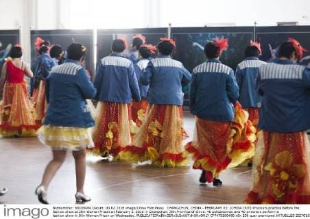 CHANGCHUN, CHINA - FEBRUARY 03: (CHINA OUT) Prisoners practice before the fashion show at Jilin Women Prison on February 3, 2016 in Changchun, Jilin Province of China. 40 policewomen and 40 prisoners perform a fashion show in Jilin Women Prison on Wednesday.  CFP479100480