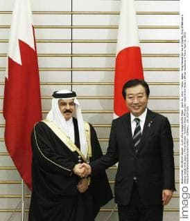 April 11, 2012 - Tokyo, Japan - King Hamad bin Isa Al-Khalifa, King of Bahrain s shakes hands with Japan s Prime Minister Yoshihiko Noda (R) as they meet at the Noda s official residence in Tokyo April 11, 2012. - ZUMAjn1_