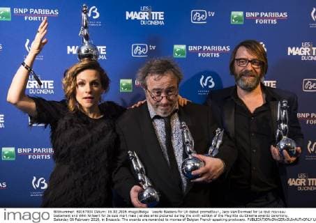 Veerle Baetens for Un debut prometteur , Jaco Van Dormael for Le tout nouveau testament and Wim Willaert for Je suis mort mais j ai des amis pictured during the sixth edition of the Magritte du Cinema awards ceremony, Saturday 06 February 2016, in Brussels. The awards are rewarded to movies of Belgian French-speaking producers.  LAURIExDIEFFEMBACQ 04789287
