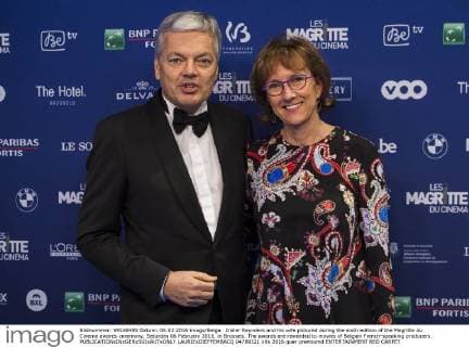 Didier Reynders and his wife pictured during the sixth edition of the Magritte du Cinema awards ceremony, Saturday 06 February 2016, in Brussels. The awards are rewarded to movies of Belgian French-speaking producers.  LAURIExDIEFFEMBACQ 04789321