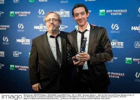 Feb. 6, 2016 - Brussels, Belgium - Jaco Van Dormael and Thomas Gunzig,winners of the Best Original or Adapted Screenplay, at the 6th edition of the Magritte Awards of the Belgian French speaking movie industry. Brussels Belgium - ZUMAp133