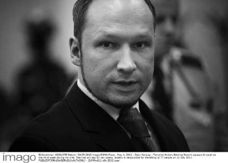 May 4, 2012 - Oslo, Norway - Terrorist Anders Behring Breivik appears in court on the third week during his trial. The trial will last for ten weeks. Anders is responsible for the killing of 77 people on 22 July 2011. - ZUMAw111