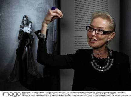 The Cal: Ausstellung zum Pirelli Kalender in Moskau MOSCOW, RUSSIA. FEBRUARY 9, 2016. Multimedia Art Museum director Olga Sviblova speaks during the opening of an exhibition titled THE CAL: Pirelli Calendar 2016. Annie Leibovitz as part of Photobiennale 2016 at the Multimedia Art Museum. Valery Sharifulin TASS  TS016E1A