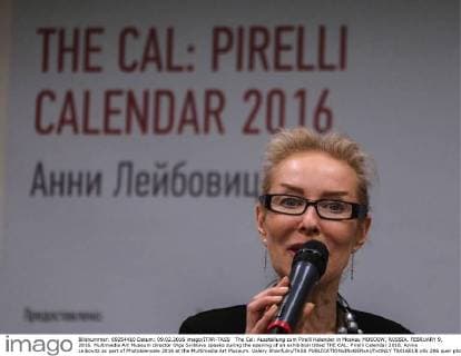 The Cal: Ausstellung zum Pirelli Kalender in Moskau MOSCOW, RUSSIA. FEBRUARY 9, 2016. Multimedia Art Museum director Olga Sviblova speaks during the opening of an exhibition titled THE CAL: Pirelli Calendar 2016. Annie Leibovitz as part of Photobiennale 2016 at the Multimedia Art Museum. Valery Sharifulin TASS  TS016E1B