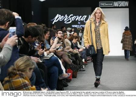 A model takes to the catwalk wearing a creation of Persona label by fashion designer Marina Rinaldi during the MFSHOW Woman fashion event in Madrid, Spain, 10 February 2016. The event runs from 08 to 10 February. MFSHOW Woman in Madrid - MADRUBB LABEL !ACHTUNG: NUR REDAKTIONELLE NUTZUNG!  20160210-635907237945030394