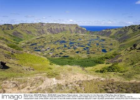 View from the rim into the crater of Ranu Kau, Isla de Pascua Easter Island, Chile 2008  1418774 GavinxHellier