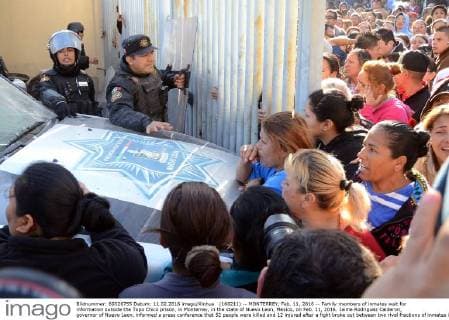 (160211) -- MONTERREY, Feb. 11, 2016 -- Family members of inmates wait for information outside the Topo Chico prison, in Monterrey, in the state of Nuevo Leon, Mexico, on Feb. 11, 2016. Jaime Rodriguez Calderon, governor of Nuevo Leon, informed a press conference that 52 people were killed and 12 injured after a fight broke out between two rival fractions of inmates inside the Topo Chico prison. ABC) (ce) MEXICO-MONTERREY-SECURITY-PRISON e ABC 