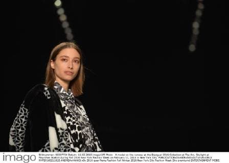 A model on the runway at the Desigual 2016 Collection at The Arc, Skylight at Moynihan Station during Fall 2016 New York Fashion Week on February 11, 2016 in New York City.  NYP20160211815 ANDREAxHANKS