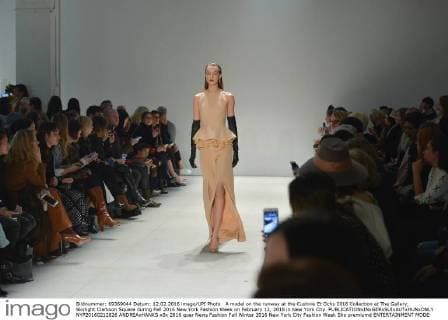 A model on the runway at the Cushnie Et Ochs 2016 Collection at The Gallery, Skylight Clarkson Square during Fall 2016 New York Fashion Week on February 12, 2016 in New York City.  NYP20160212826 ANDREAxHANKS