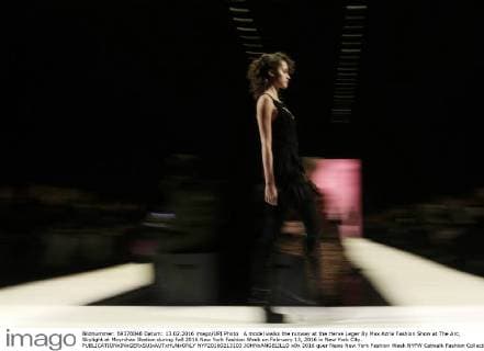 A model walks the runway at the Herve Leger By Max Azria Fashion Show at The Arc, Skylight at Moynihan Station during Fall 2016 New York Fashion Week on February 13, 2016 in New York City.  NYP20160213103 JOHNxANGELILLO