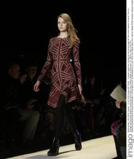 A model walks the runway at the Herve Leger By Max Azria Fashion Show at The Arc, Skylight at Moynihan Station during Fall 2016 New York Fashion Week on February 13, 2016 in New York City.  NYP20160213107 JOHNxANGELILLO