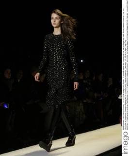 A model walks the runway at the Herve Leger By Max Azria Fashion Show at The Arc, Skylight at Moynihan Station during Fall 2016 New York Fashion Week on February 13, 2016 in New York City.  NYP20160213111 JOHNxANGELILLO