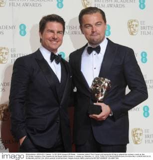American actors Tom Cruise and Leonardo DiCaprio attend the winner s room at the EE British Academy Film Awards at the Royal Opera House in London on February 14, 2016.  LON20160214131 RUNExHELLESTAD