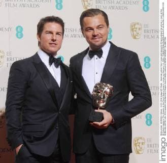 American actors Tom Cruise and Leonardo DiCaprio attend the winner s room at the EE British Academy Film Awards at the Royal Opera House in London on February 14, 2016.  LON20160214132 RUNExHELLESTAD