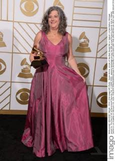 Susan Archie, winner of the Best Boxed Set or Special Limited Edition Package award for The Rise & Fall of Paramount Records, Vol. 2 (1928-1932), appears backstage during the 58th annual Grammy Awards held at Staples Center in Los Angeles on February 15, 2016.  LAP20160215897 PHILxMCCARTEN