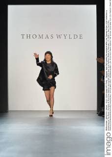Designer Jene Park greets the audience after the Thomas Wylde 2016 Collection is presented at The Dock, Skylight at Moynihan Station during Fall 2016 New York Fashion Week on February 15, 2016 in New York City.  NYP20160215877 ANDREAxHANKS