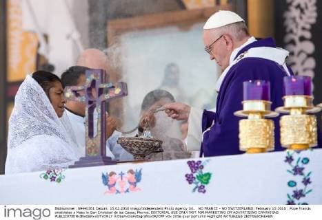 NO FRANCE - NO SWITZERLAND: February 15 2016 : Pope Francis celebrates a Mass in San Cristobal de las Casas, Mexico. EDITORIAL USE ONLY NOT FOR MARKETING OR ADVERTISING CAMPAIGNS  Â©ServizioFotograficoOR CPP