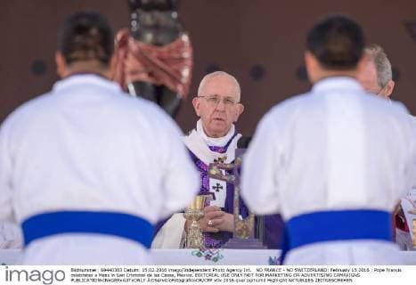 NO FRANCE - NO SWITZERLAND: February 15 2016 : Pope Francis celebrates a Mass in San Cristobal de las Casas, Mexico. EDITORIAL USE ONLY NOT FOR MARKETING OR ADVERTISING CAMPAIGNS  Â©ServizioFotograficoOR CPP