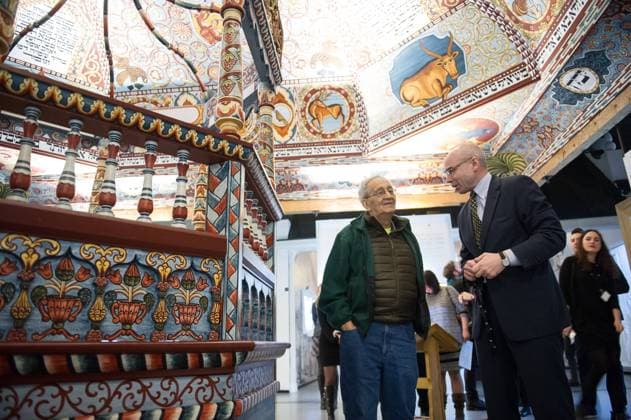 Frank Stella in Warsaw Frank Stella, an American painter and printmaker attend a press conference connected with his exhibition at on February 18, 2016 at Polin, the Museu of the History of Polish Jews on February 18, 2016 in Warsaw, Poland. EN_01202005_0022 
