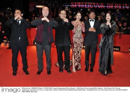 66th Berlin International Film Festival. Red Carpet film Closing ceremony . Pictured: Xin Zhi Lei, Yang Chao, Wang Yu  CamillaxMorandi