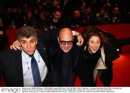 Feb. 20, 2016 - Berlin, Germany - Director Gianfranco Rosi (M) arrive at the red carpet for the award ceremony of the 66th Berlinale. Rosi wins the Golden Bear for best film Fuocoammare, Fire at Sea at the 66th Berlinale. Berlin Germany - ZUMAp133