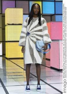 Feb. 21, 2016 - London, London, UK - Model on the catwalk at the ANYA HINDMARCH Autumn Winter 2016 show. Models, buyers, celebrities and the stylish descend upon London Fashion Week for the Autumn Winters 2016 clothes collection shows. London, UK. London UK  - ZUMAl94_