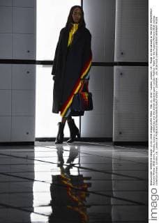 Feb. 21, 2016 - London, London, UK - Model on the catwalk at the ANYA HINDMARCH Autumn Winter 2016 show. Models, buyers, celebrities and the stylish descend upon London Fashion Week for the Autumn Winters 2016 clothes collection shows. London, UK. London UK  - ZUMAl94_