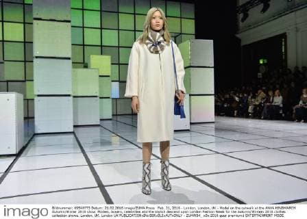 Feb. 21, 2016 - London, London, UK - Model on the catwalk at the ANYA HINDMARCH Autumn Winter 2016 show. Models, buyers, celebrities and the stylish descend upon London Fashion Week for the Autumn Winters 2016 clothes collection shows. London, UK. London UK  - ZUMAl94_
