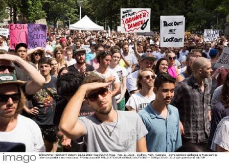 Feb. 21, 2016 - Sydney, NSW, Australia - Demonstrators gathered in Hyde park to listen to speakers and musicians. Sydney Australia - ZUMAp133