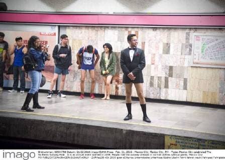 Feb. 21, 2016 - Mexico City, Mexico City, MX - Today Mexico City celebrated The No Pants Subway Ride . It is an annual event started in 2009. People ride the subway dressed in normal clothes without pants. Mexico City MX - ZUMAa136