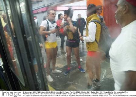 Feb. 21, 2016 - Mexico City, Mexico City, MX - Today Mexico City celebrated The No Pants Subway Ride . It is an annual event started in 2009. People ride the subway dressed in normal clothes without pants. Mexico City MX - ZUMAa136