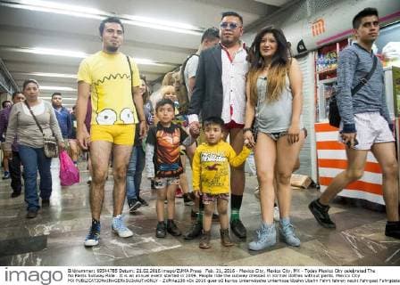Feb. 21, 2016 - Mexico City, Mexico City, MX - Today Mexico City celebrated The No Pants Subway Ride . It is an annual event started in 2009. People ride the subway dressed in normal clothes without pants. Mexico City MX - ZUMAa136
