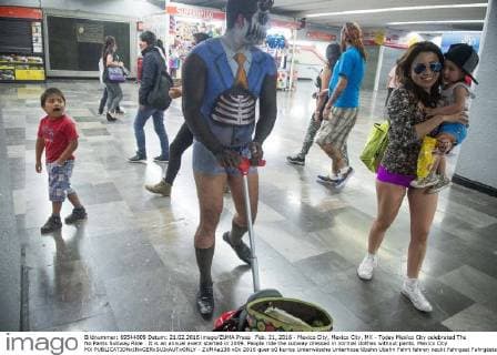 Feb. 21, 2016 - Mexico City, Mexico City, MX - Today Mexico City celebrated The No Pants Subway Ride . It is an annual event started in 2009. People ride the subway dressed in normal clothes without pants. Mexico City MX - ZUMAa136