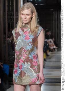 Feb. 21, 2016 - London, Covent Garden, United Kingdom - Model walks down the catwalk wearing House of Kamair Rokni s creation. London United Kingdom - ZUMAp133
