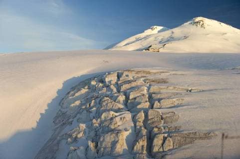 Elbrus Twin Peak, summit viewed from south east, Kabadino Balkari, Northern Caucasus Mountains, Russia. October 2013.  1463214 Dr.xxAxelxGebauer