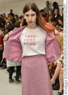 Feb. 23, 2016 - London, London, UK - LUISA LE VOGUER COUYET wears a t-shirt with the words FUCK TORY SCUM at the the ASHLEY WILLIAMS show at the London Fashion Week Autumn Winter 2016 show. Models, buyers, celebrities and the stylish descend upon London Fashion Week for the Autumn Winters 2016 clothes collection shows. London, UK. London UK  - ZUMAl94_