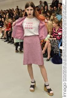 Feb. 23, 2016 - London, London, UK - LUISA LE VOGUER COUYET wears a t-shirt with the words FUCK TORY SCUM at the the ASHLEY WILLIAMS show at the London Fashion Week Autumn Winter 2016 show. Models, buyers, celebrities and the stylish descend upon London Fashion Week for the Autumn Winters 2016 clothes collection shows. London, UK. London UK  - ZUMAl94_
