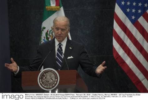 February 25, 2016 - Ciudad Mexico, Mexico, MEXICO - US Vice President Joe Biden addresses the press during his visit to Mexico at Los Pinos presidential residence, in Mexico City, on Thursday, February 25, 2016. Ciudad Mexico MEXICO - ZUMAp124