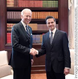 February 28, 2016 - Mexico City, Mexico - U.S. Vice President Joe Biden is greeted by Mexican President Enrique Pena Nieto before a bilateral meeting at the National Palace February 25, 2016 in Mexico City, Mexico. Biden is in Mexico for talks on improving economic and commercial ties with Mexico. Mexico City Mexico - ZUMAp138