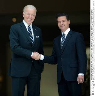 February 28, 2016 - Mexico City, Mexico - U.S. Vice President Joe Biden is greeted by Mexican President Enrique Pena Nieto before a bilateral meeting at the National Palace February 25, 2016 in Mexico City, Mexico. Biden is in Mexico for talks on improving economic and commercial ties with Mexico. Mexico City Mexico - ZUMAp138