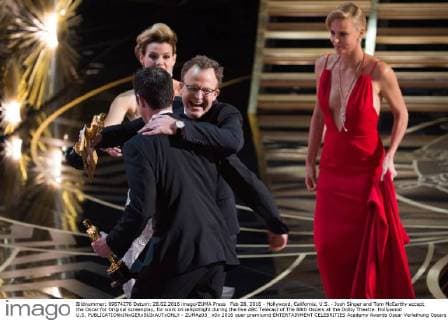 Feb 28, 2016 - Hollywood, California, U.S. - Josh Singer and Tom McCarthy accept the Oscar for Original screenplay, for work on œSpotlight during the live ABC Telecast of The 88th Oscars at the Dolby Theatre. Hollywood U.S. - ZUMAz03_