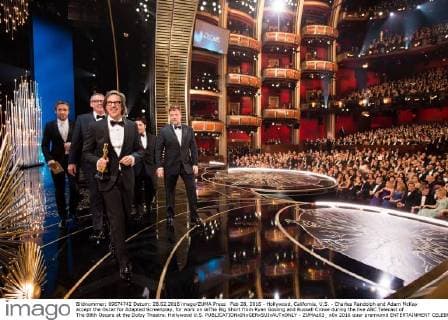 Feb 28, 2016 - Hollywood, California, U.S. - Charles Randolph and Adam McKay accept the Oscar for Adapted Screenplay, for work on œThe Big Short from Ryan Gosling and Russell Crowe during the live ABC Telecast of The 88th Oscars at the Dolby Theatre. Hollywood U.S. - ZUMAz03_