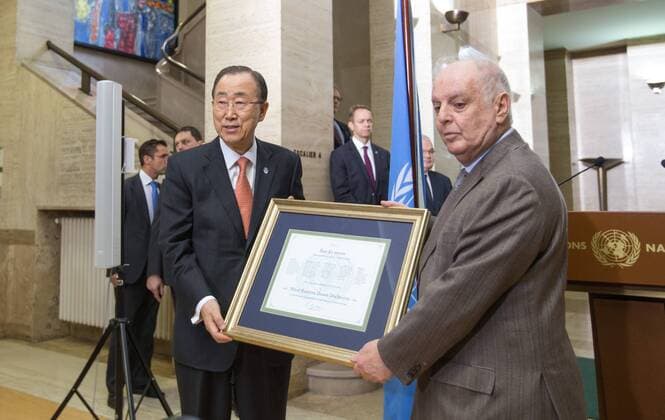 (160301) -- GENEVA, March 1, 2016 -- UN Secretary-General Ban Ki-moon (L) and world-renowned conductor and pianist Daniel Barenboim attend a designation ceremony in Geneva Feb. 29, 2016. UN Secretary-General Ban Ki-moon on Monday designated the West-Eastern Divan Orchestra as a UN Global Advocate for Cultural Understanding to promote tolerance, understanding and unity among peoples of different cultural and religious identities. Daniel Barenboim is the orchestra s co-founder and a UN messenger of peace. ) SWITZERLAND-GENEVA-UN-CULTURAL UNDERSTANDING XuxJinquan 