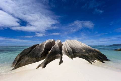 Rock formation on Anse Source d Argent beach. La Digue Island, Seychelles. November, 2012.  1484238 HougaardxMalan