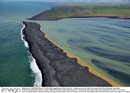 Aerial view of river delta and coast, South West Iceland, June 2014.  1494402 PalxHermansen