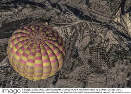 Aerial view of Cappadocia with hot air balloon, Turkey, March 2006.  1507008 PascalxxTordeux