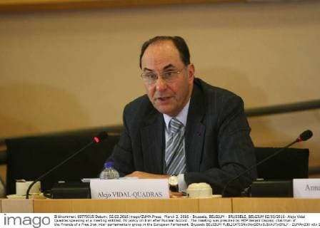 March 2, 2016 - Brussels, BELGIUM - BRUSSELS, BELGIUM 02 03 2016- Alejo Vidal Quadras speaking at a meeting entitled, EU policy on Iran after Nuclear Accord . The meeting was presided by MEP Gerard Deprez, chairman of the Friends of a Free Iran inter-parliamentary group in the European Parliament. Brussels BELGIUM  - ZUMAn230