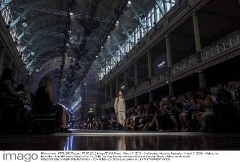 March 7, 2016 - Melbourne, Victoria, Australia - March 7, 2016 - Melbourne, Australia - A model wears Sabatini for the 2016 Opening Runway during Melbourne Fashion Week. Melbourne Australia - ZUMAk106