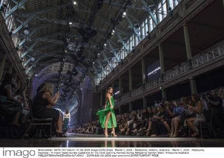 March 7, 2016 - Melbourne, Victoria, Australia - March 7, 2016 - Melbourne, Australia - A model wears Aurelio Costarella for the 2016 Opening Runway during Melbourne Fashion Week. Melbourne Australia - ZUMAk106