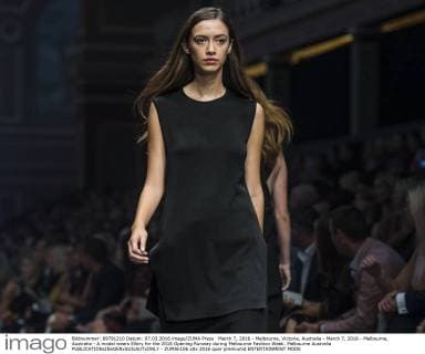 March 7, 2016 - Melbourne, Victoria, Australia - March 7, 2016 - Melbourne, Australia - A model wears Ellery for the 2016 Opening Runway during Melbourne Fashion Week. Melbourne Australia - ZUMAk106